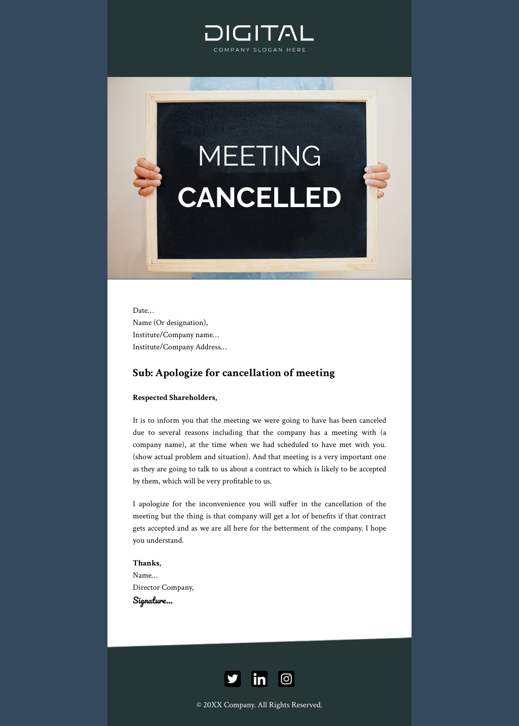Laravel Mail Template - Apology For Cancellation Of Meeting