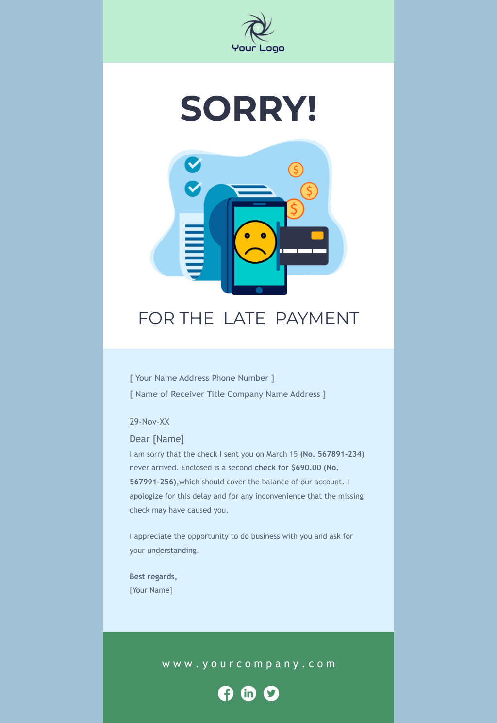 Laravel Mail Template - Apology For Late Payment To Supplier