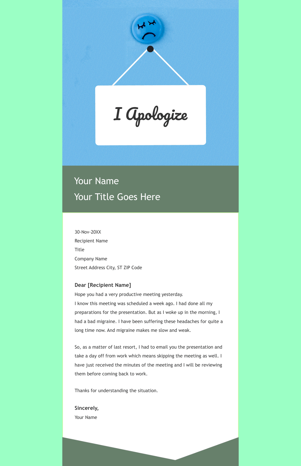 Laravel Mail Template - Apology For Not Attending Meeting