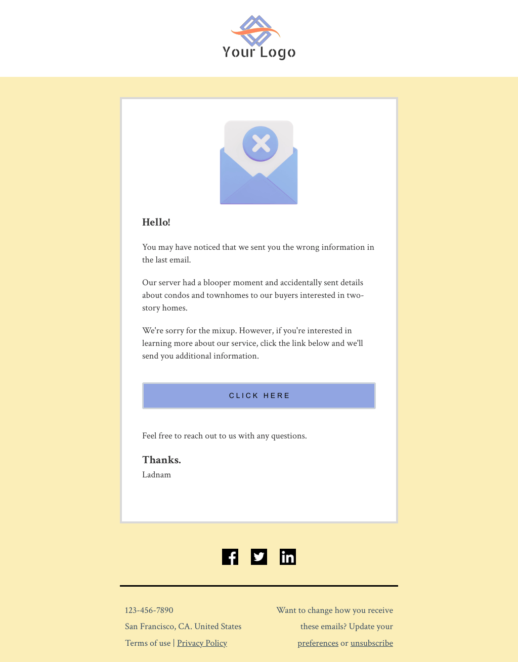 Laravel Mail Template - Apology For Sending Wrong Email