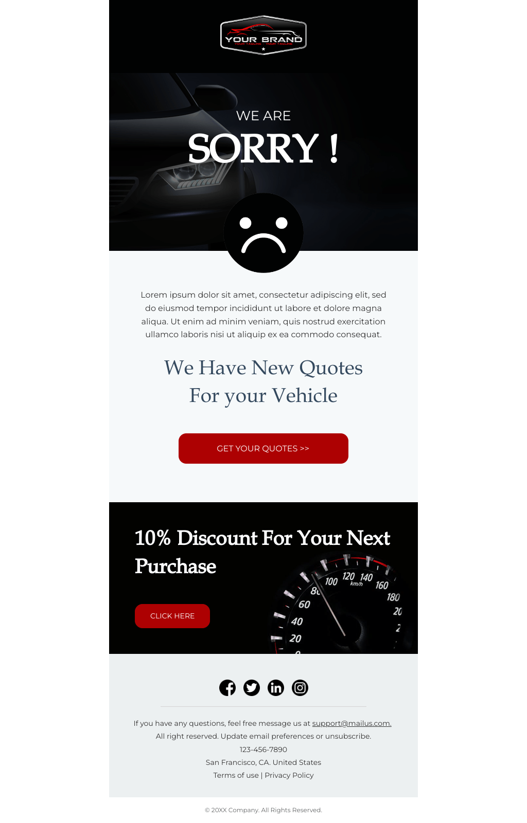 Laravel Mail Template - Apology to Automobile Customer
