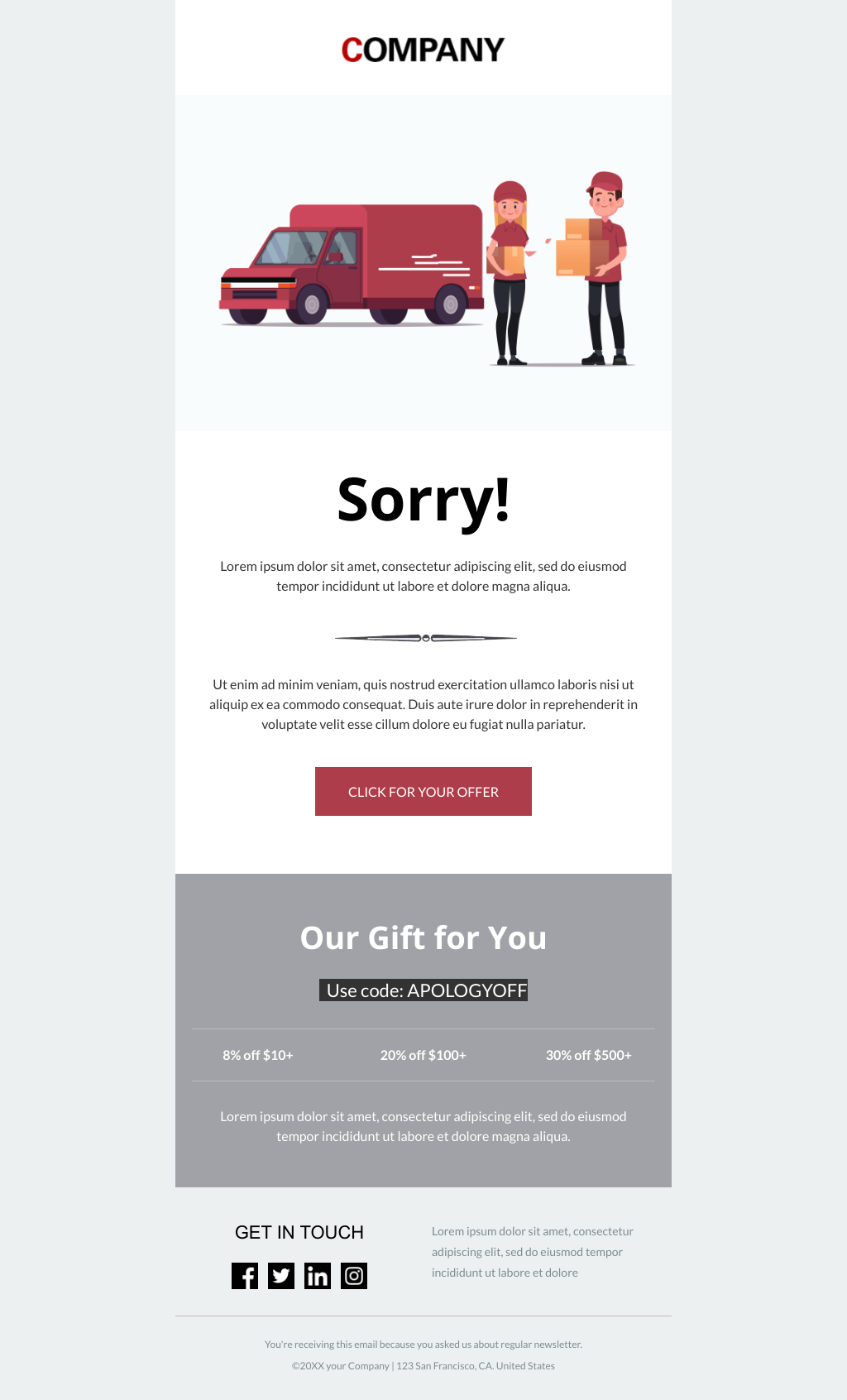 Laravel Mail Template - Apology To Customer For Delay In Delivery