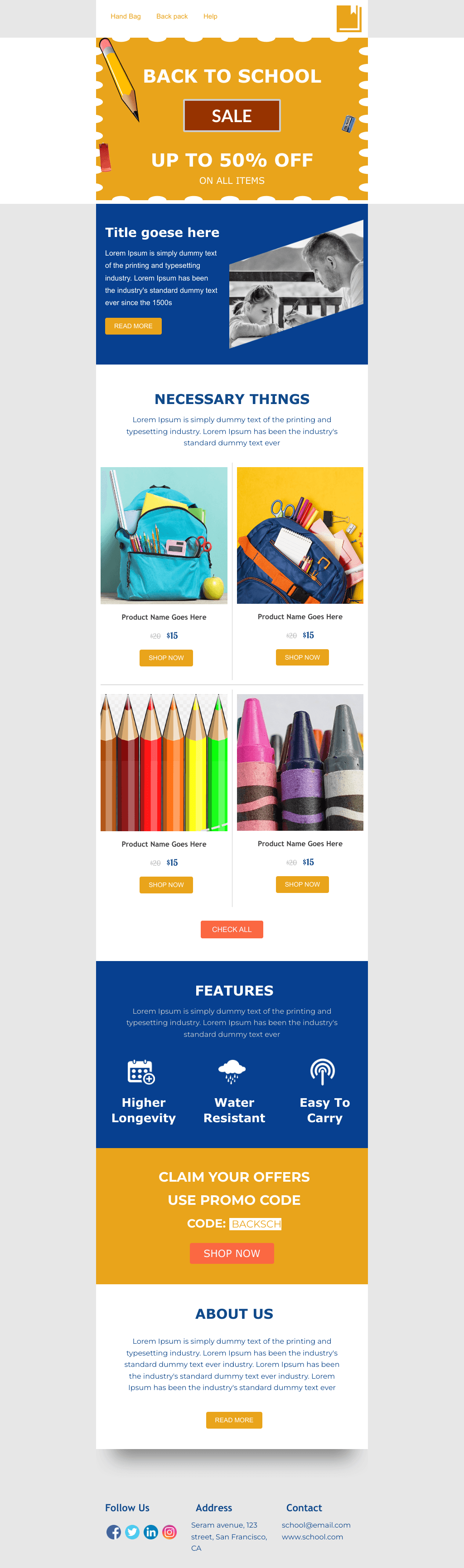 Laravel Mail Template - Back to School Bag Sale