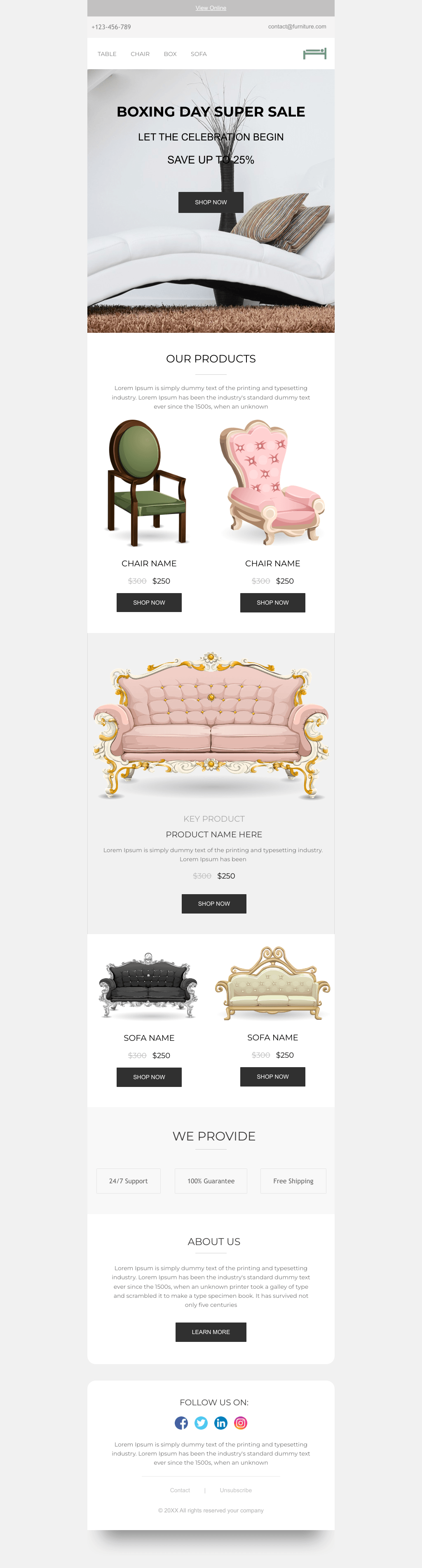 Laravel Mail Template - Boxing Day Furniture Sale