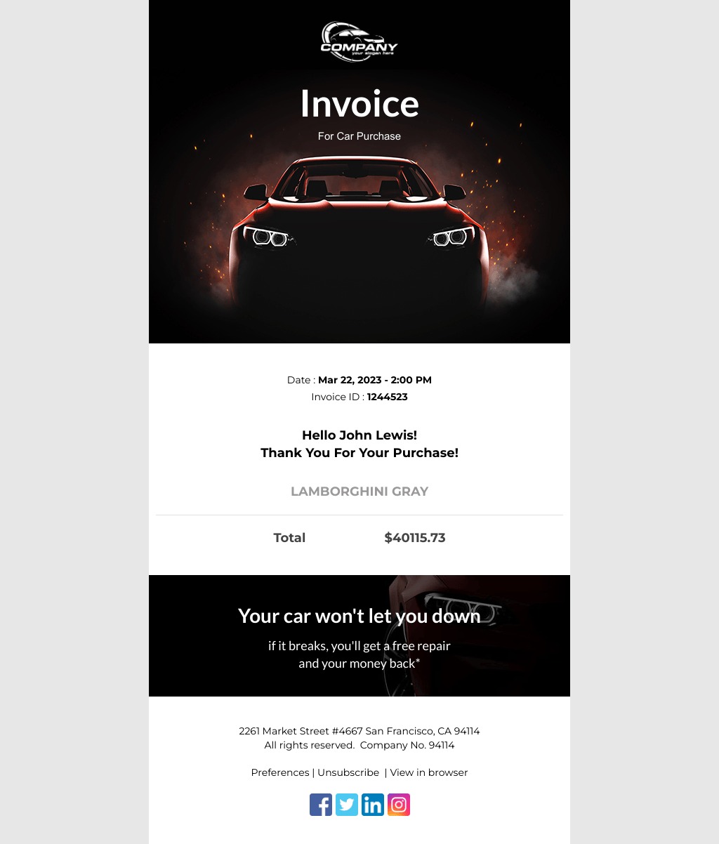 Laravel Mail Template - Car Buying Invoice