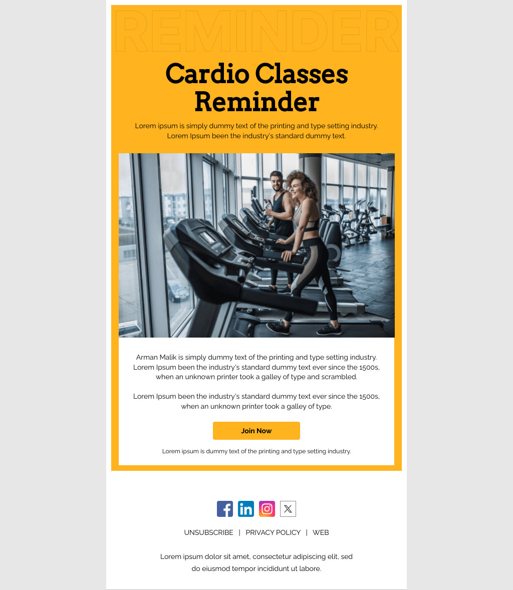 Laravel Mail Template - Cardio Classes Reminder