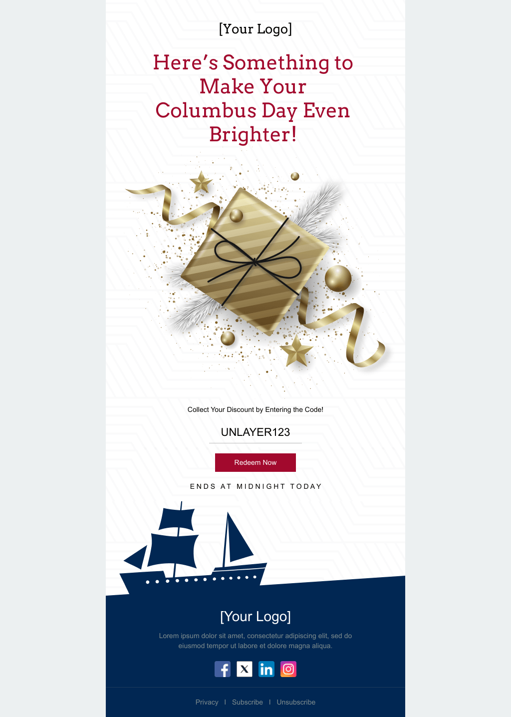 Laravel Mail Template - Columbus Day Discount Code