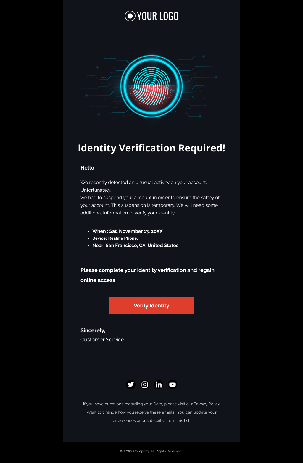 Laravel Mail Template - Customer Identity Verification