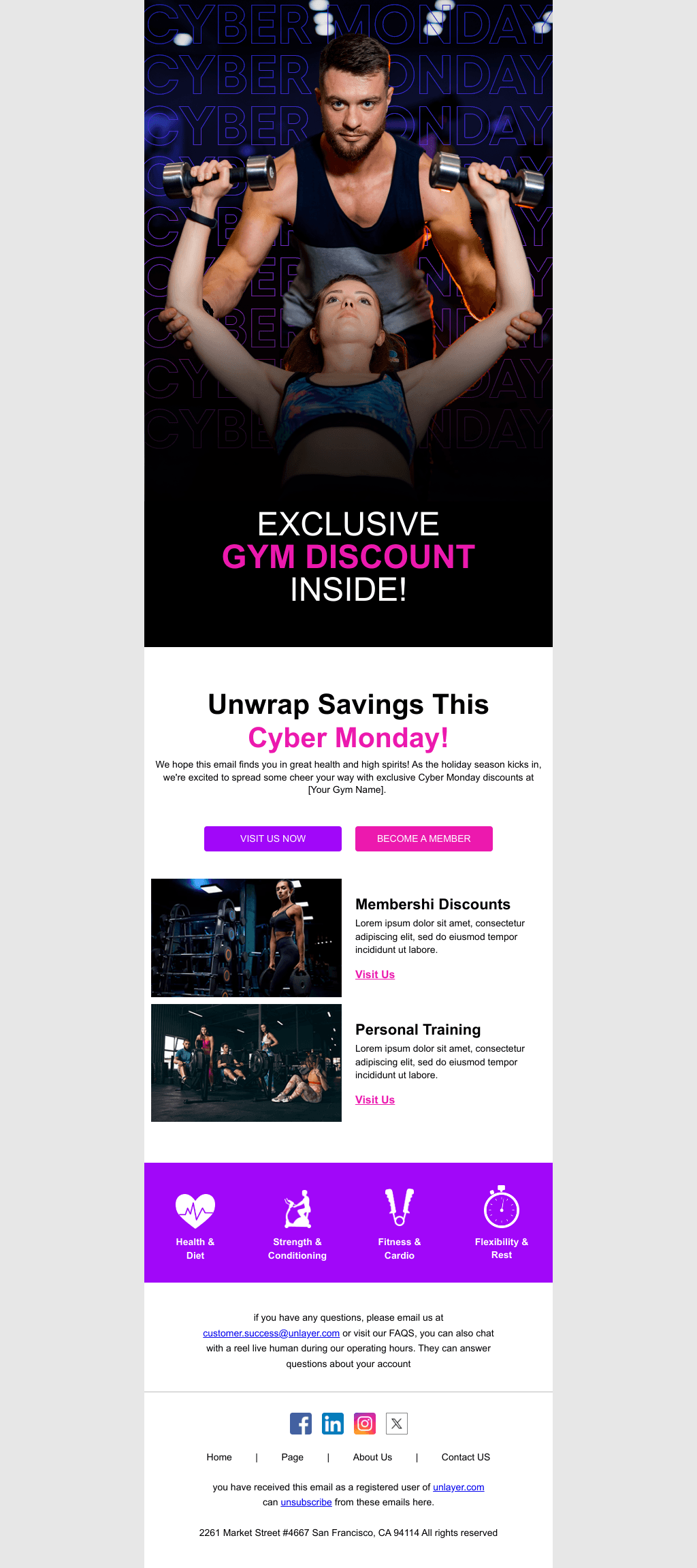 Laravel Mail Template - Cyber Monday Gym Discount