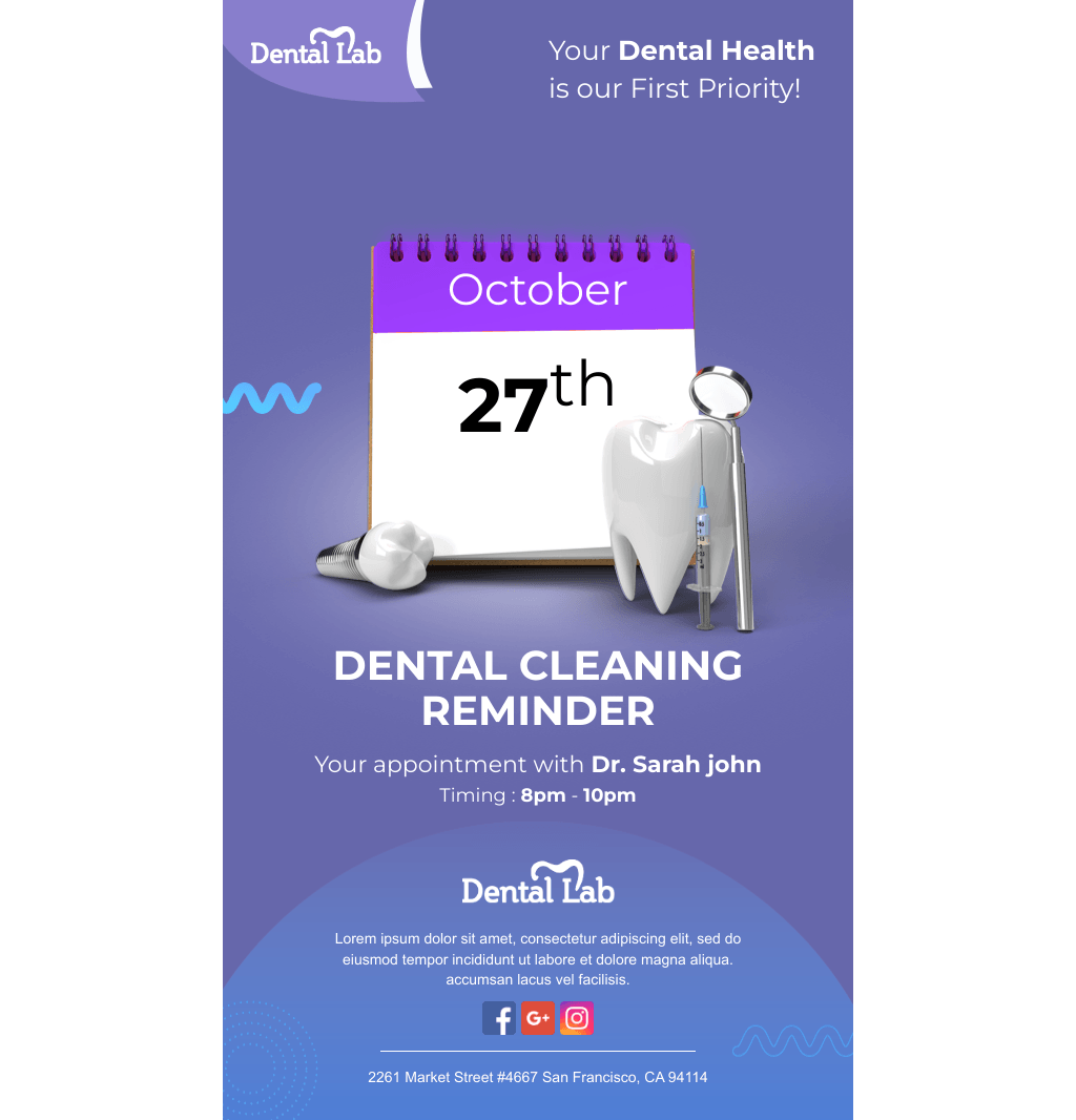 Laravel Mail Template - Dental Cleaning Reminder 