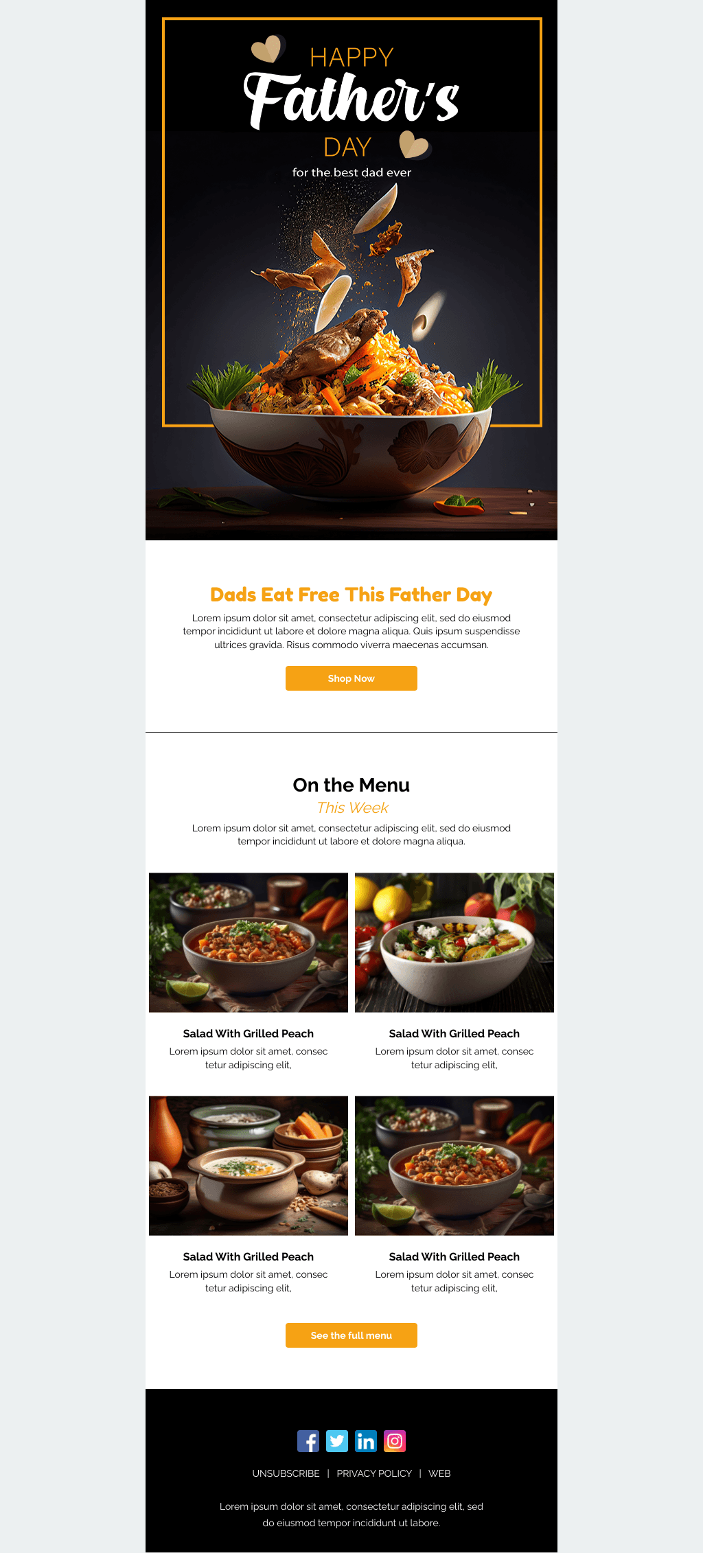 Laravel Mail Template - Father's Day Menu
