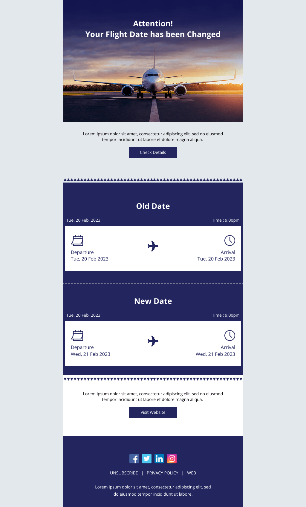 Laravel Mail Template - Flight Date Change