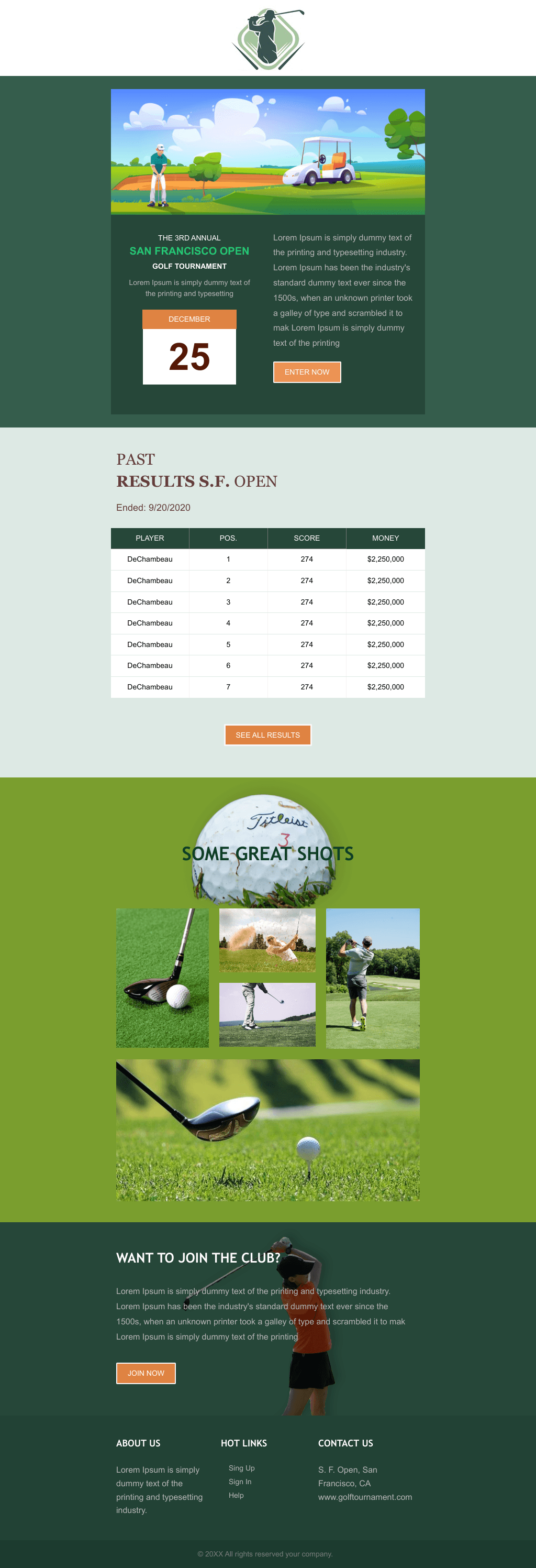 Laravel Mail Template - Golf Tournament