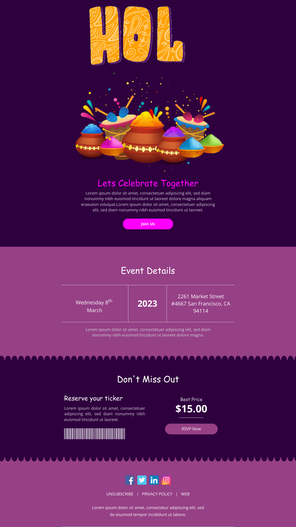 Laravel Mail Template - Holi Party Invitation