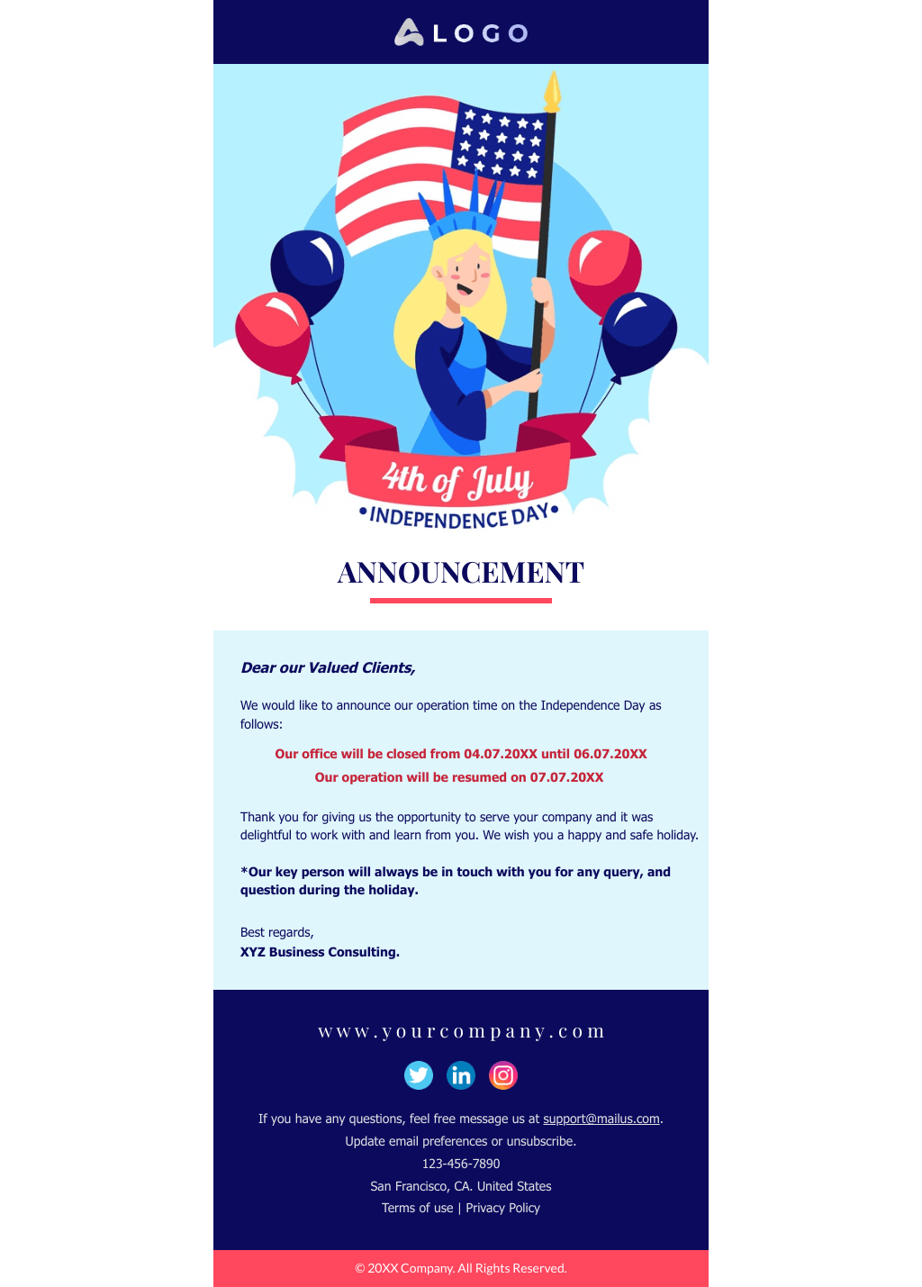 Laravel Mail Template - Holiday Closing Announcement