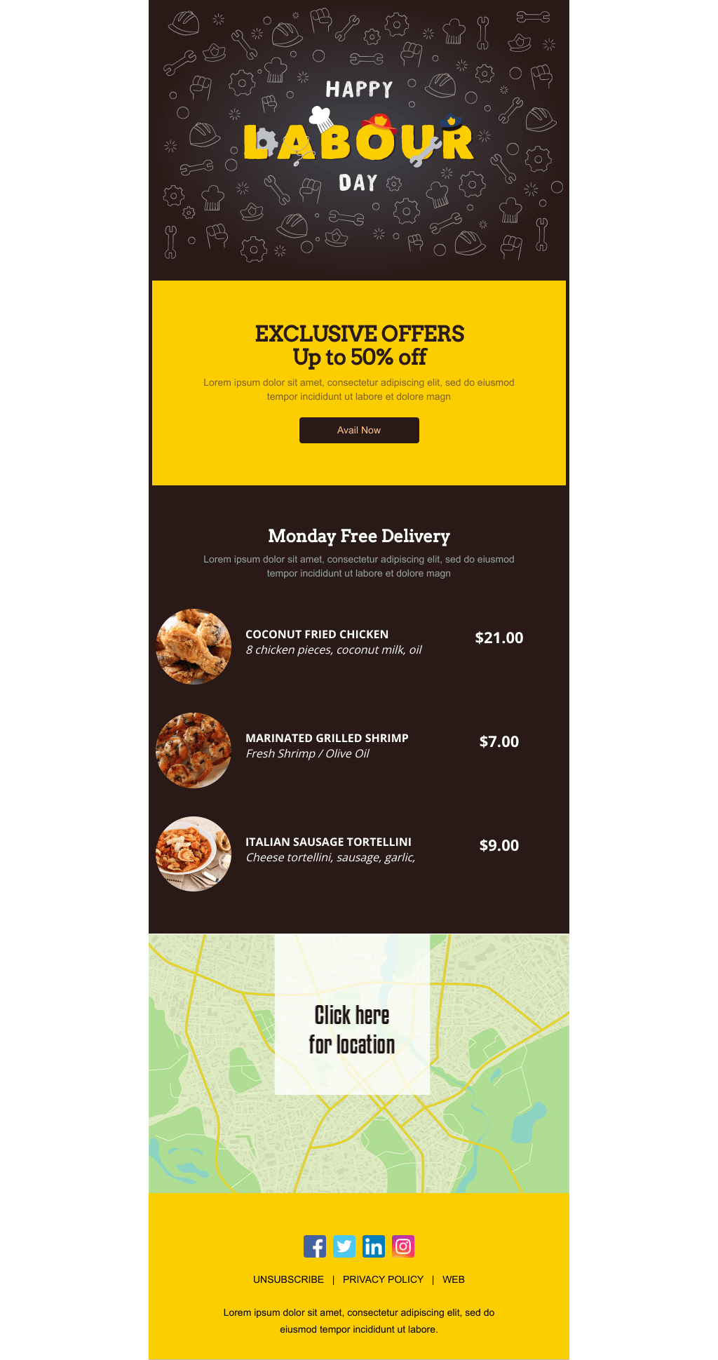 Laravel Mail Template - Labor Day Discounts on Entire Menu