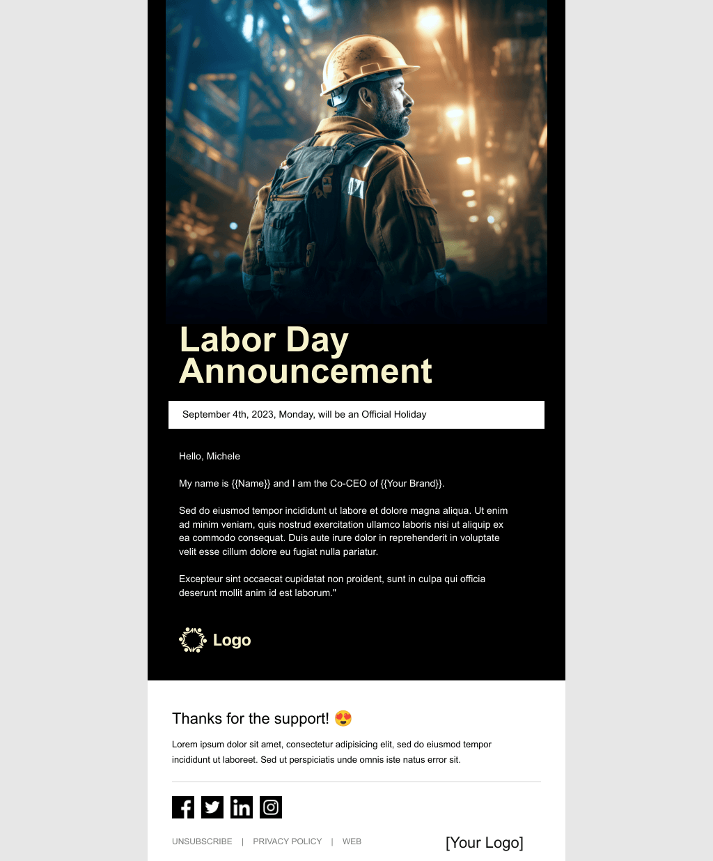 Laravel Mail Template - Labor Day "Office Closed" Email