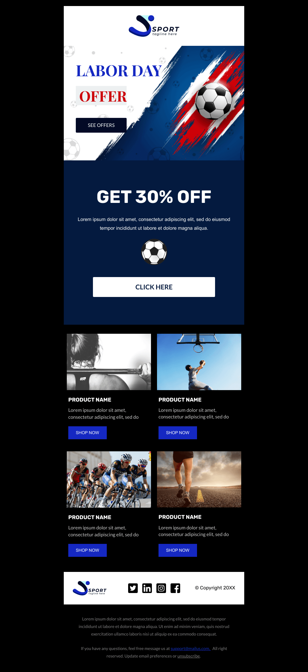 Laravel Mail Template - Labor Day Sale for Sports Equipment