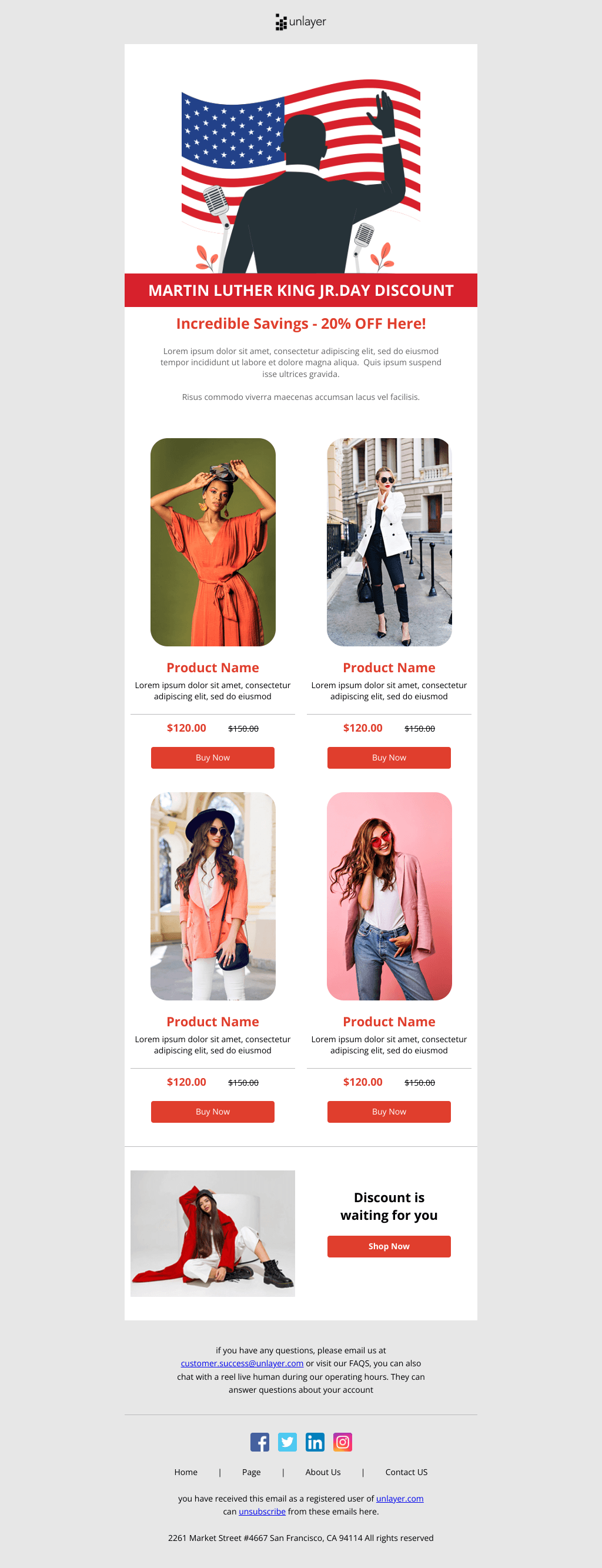 Laravel Mail Template - Martin Luther King Jr. Day Discount