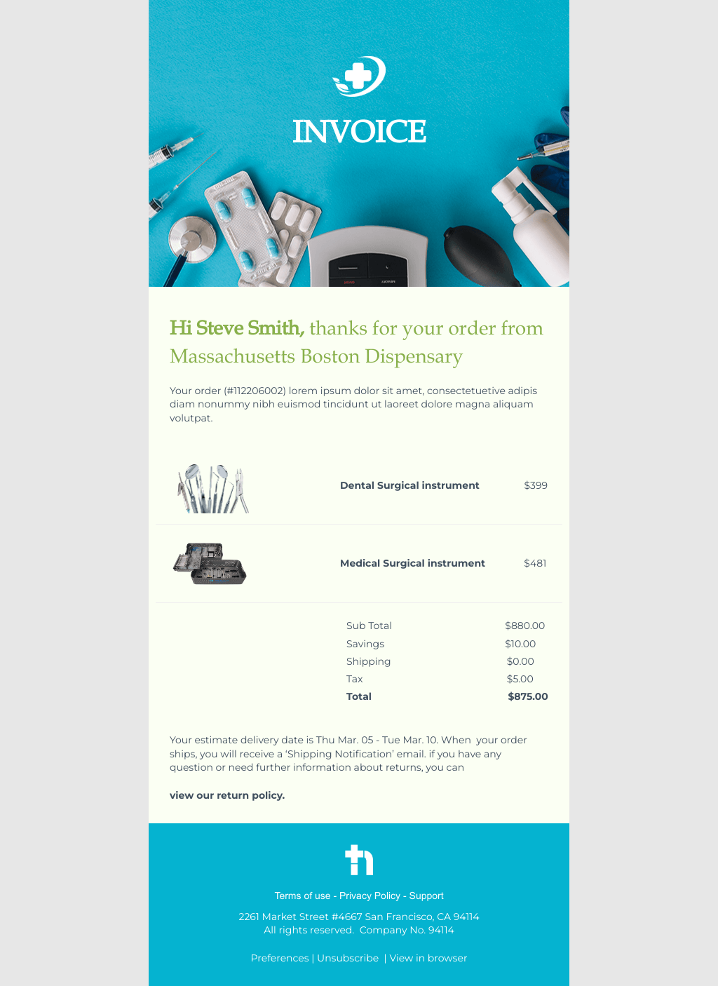 Laravel Mail Template - Medical Instruments Invoice