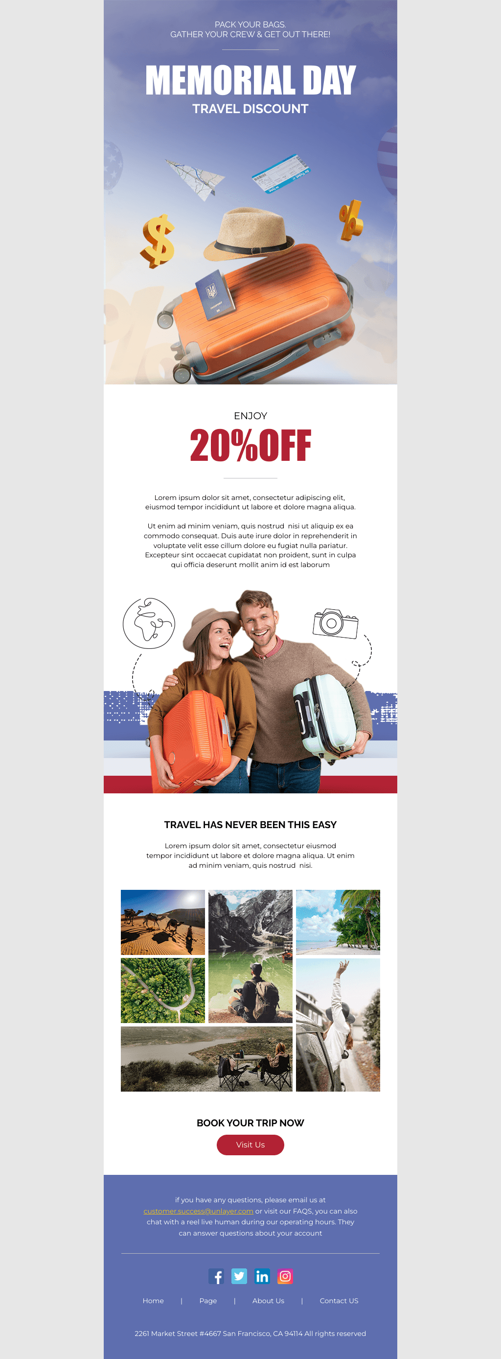 Laravel Mail Template - Memorial Day Travel Discount