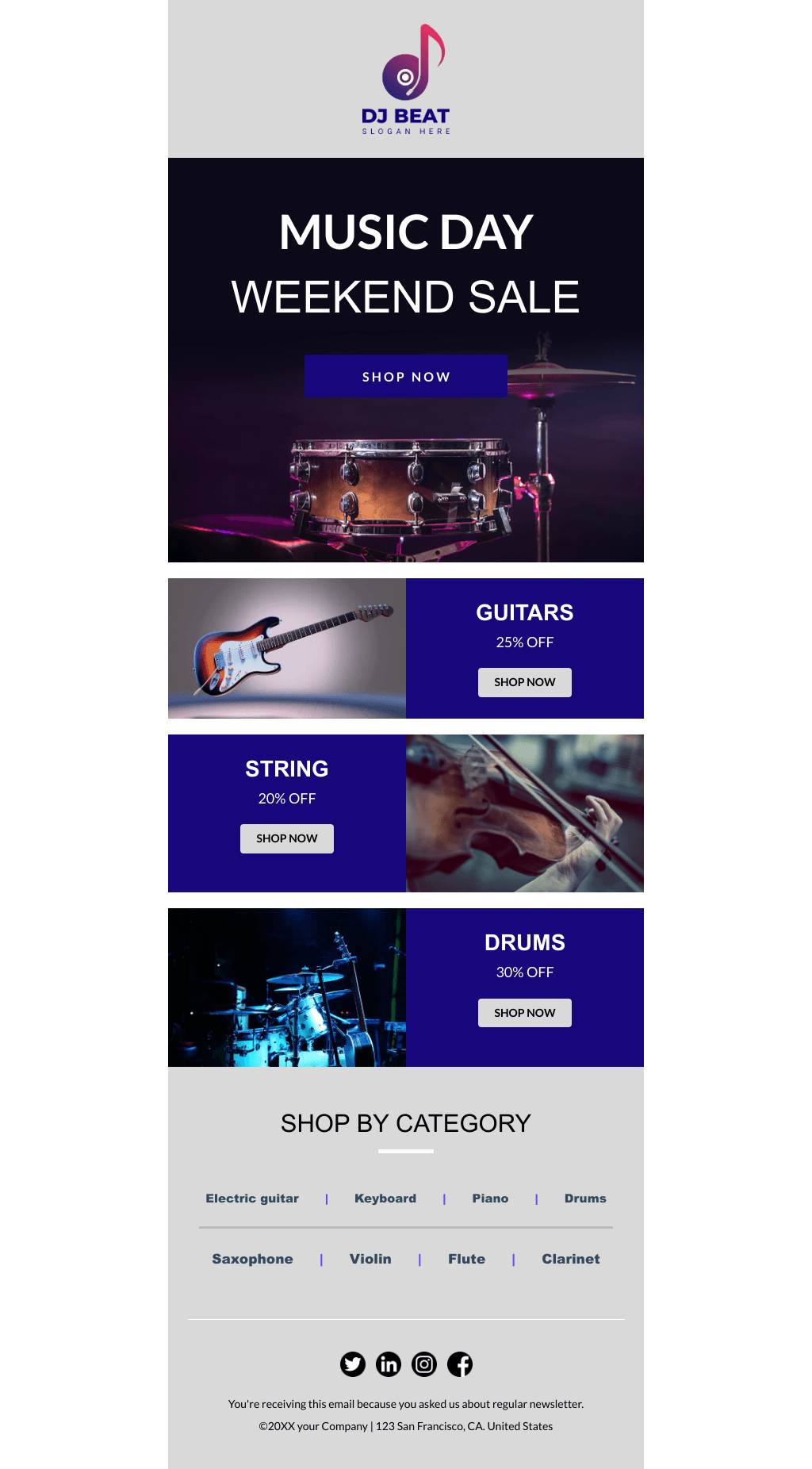 Laravel Mail Template - Music Day Discount