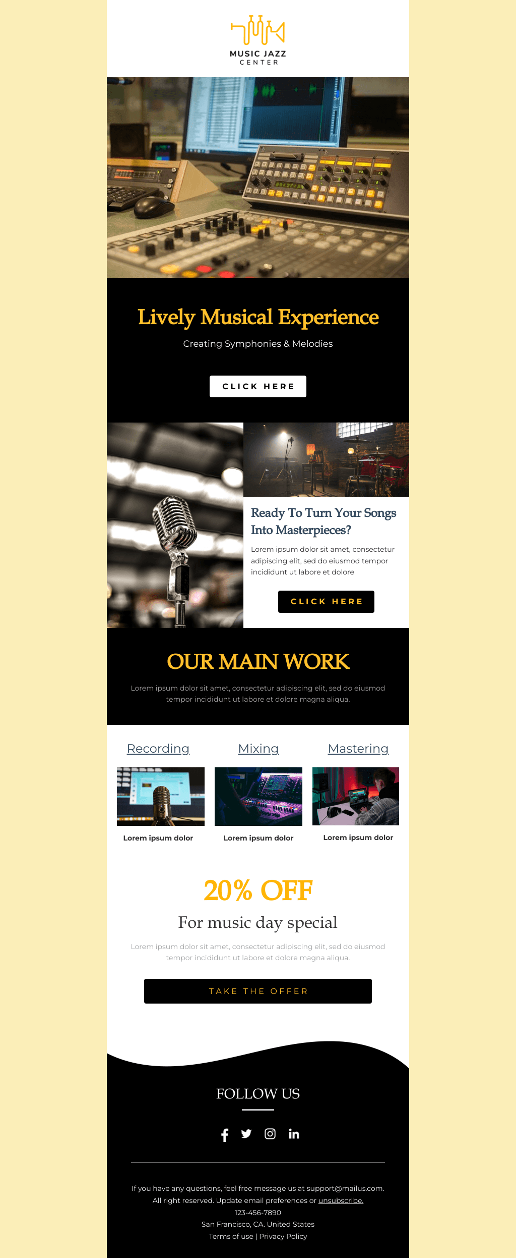 Laravel Mail Template - Music Day Studio Promotion