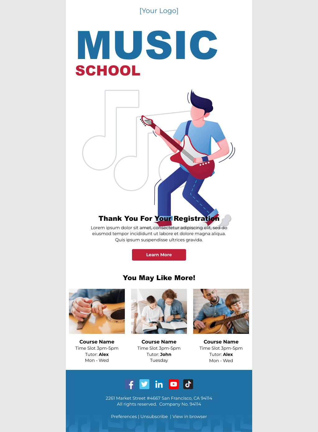 Laravel Mail Template - Music Lesson Booking