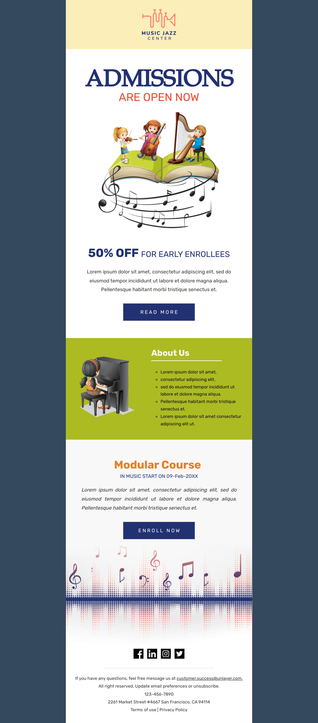 Laravel Mail Template - Music School Admission Promotion
