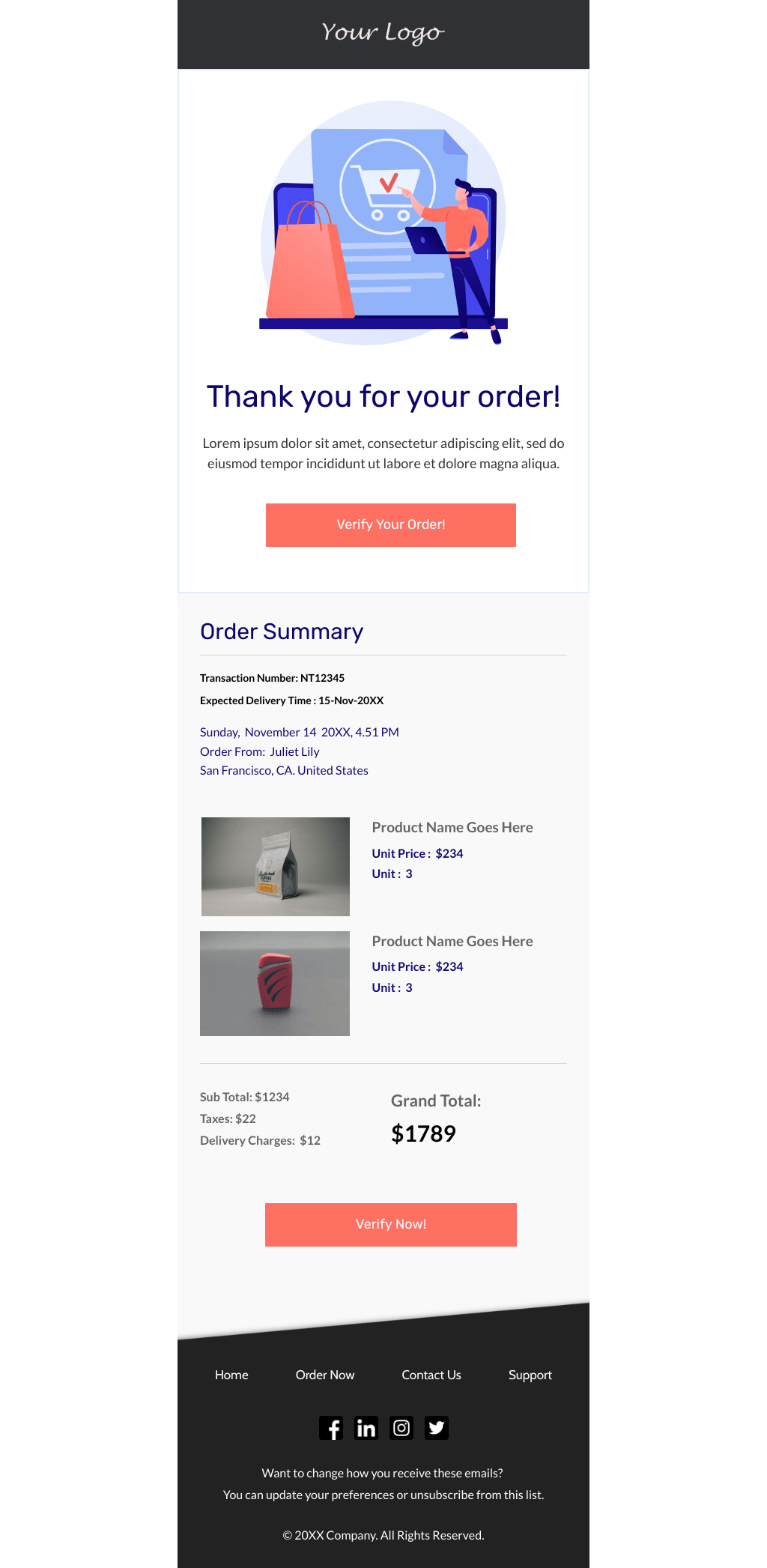 Laravel Mail Template - Online Order Verification
