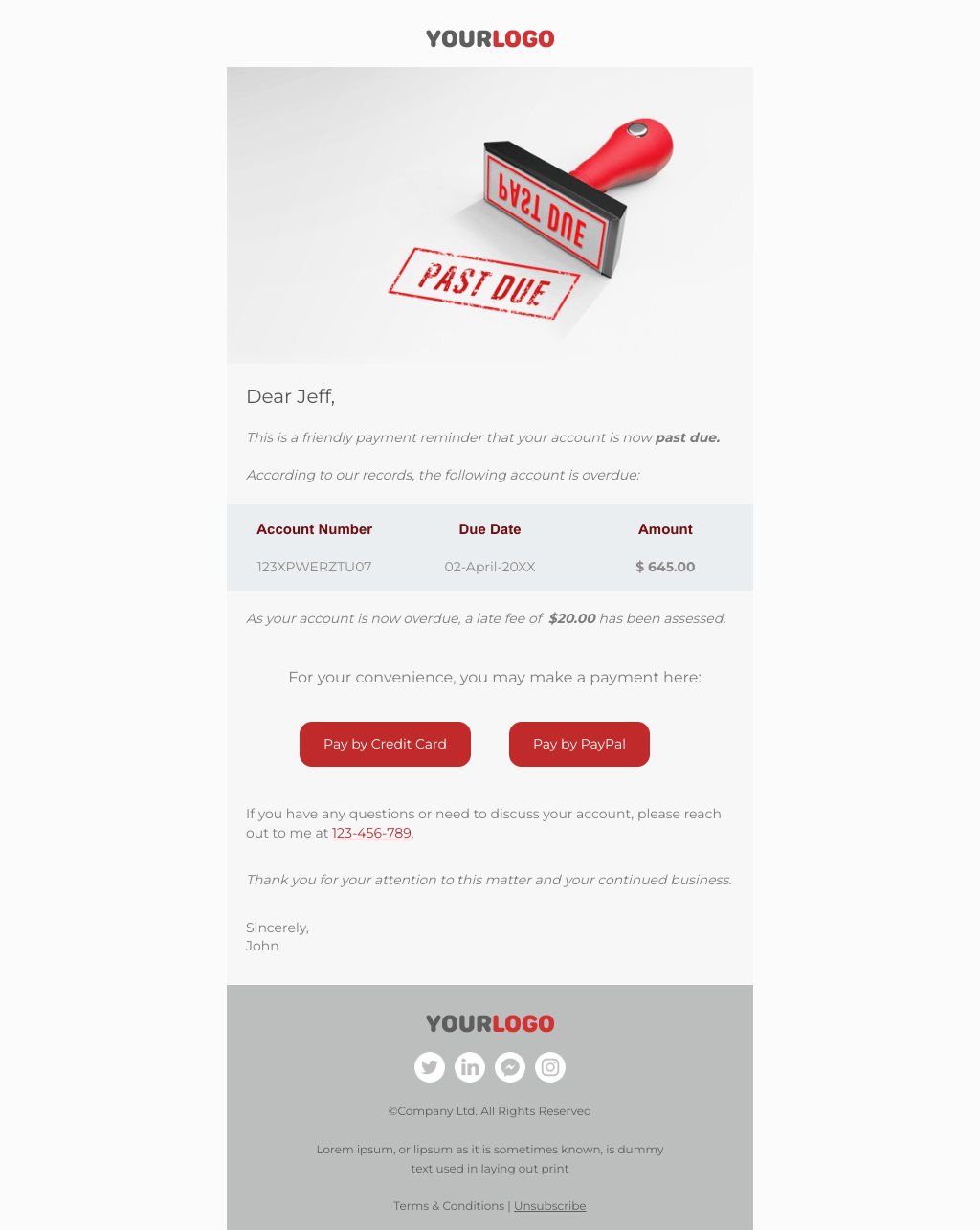 Laravel Mail Template - Past Due Invoice