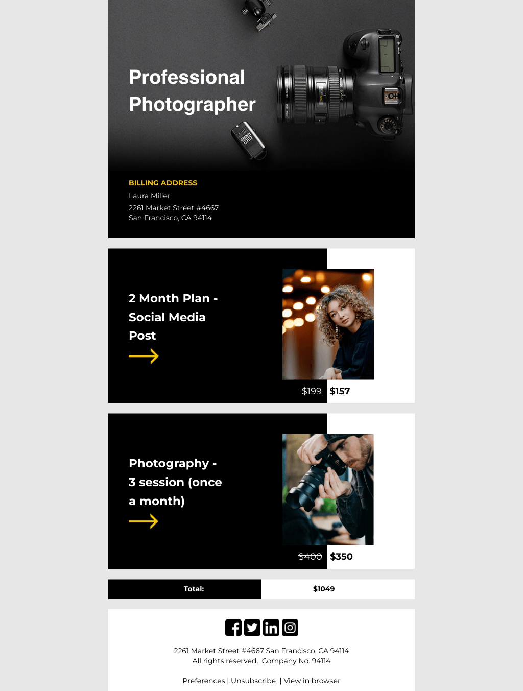 Laravel Mail Template - Photography Service Invoice