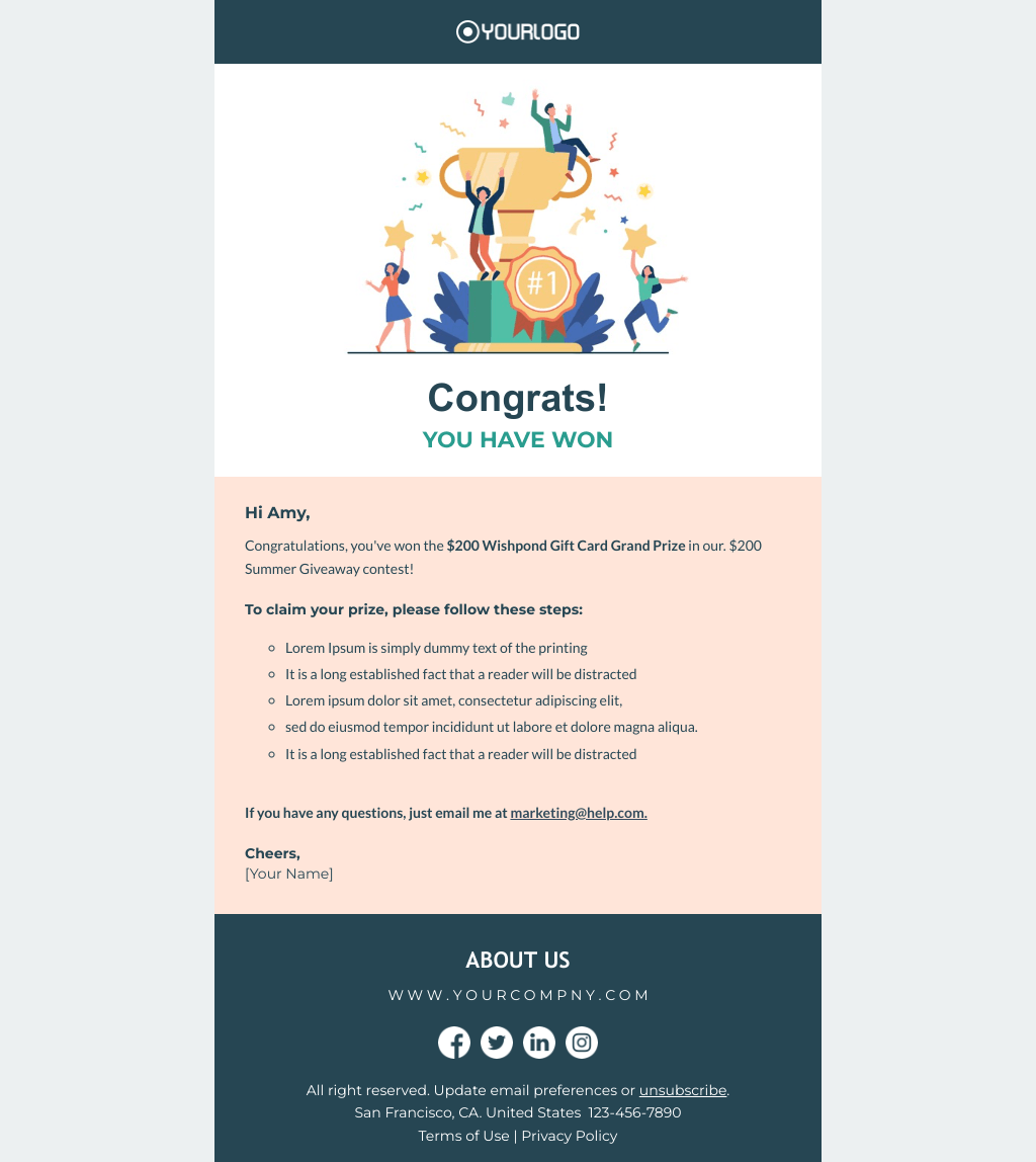 Laravel Mail Template - Prize Winner Announcement