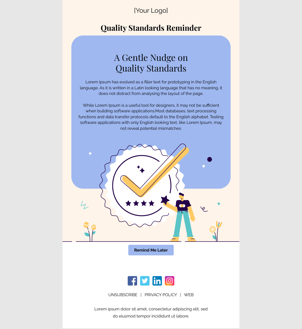 Laravel Mail Template - Quality Standards Reminder Email