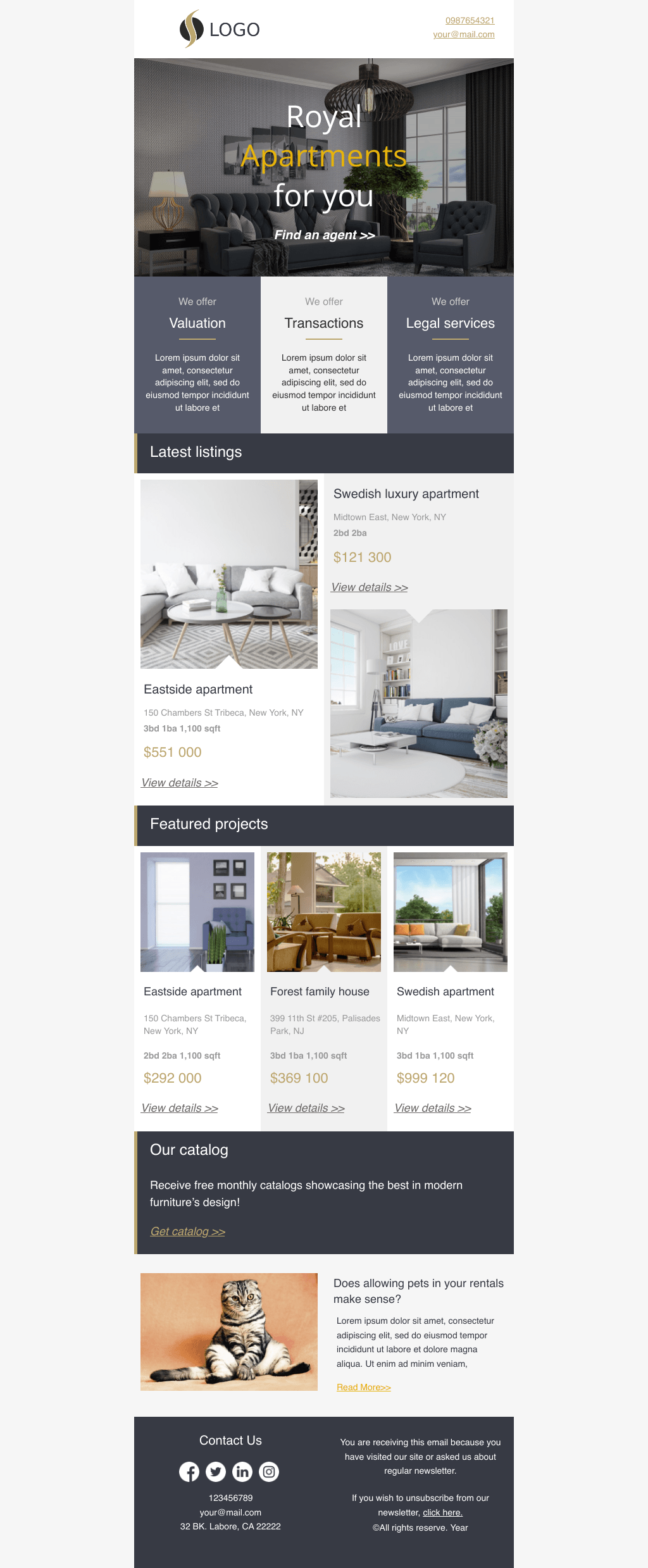 Laravel Mail Template - Royal Apartments