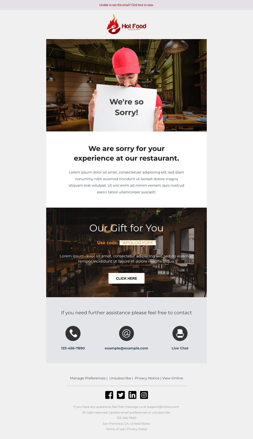 Laravel Mail Template - Restaurant Bad Service Apology