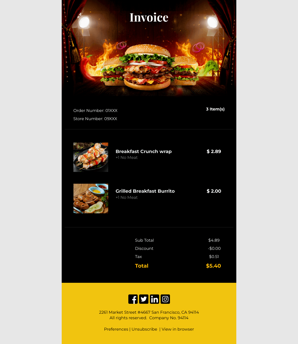 Laravel Mail Template - Restaurant Invoice