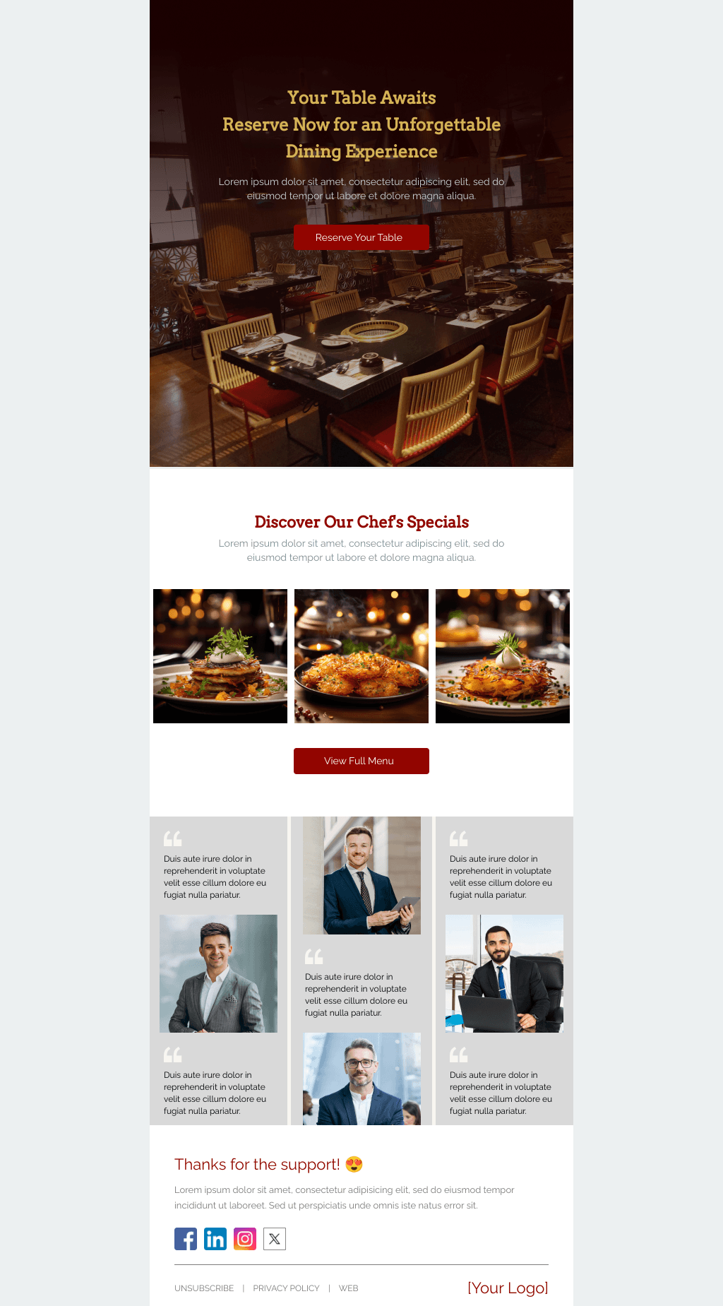 Laravel Mail Template - Restaurant Reservations