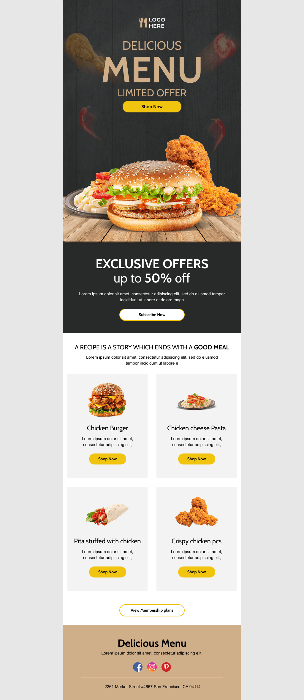 Laravel Mail Template - Restaurant subscription