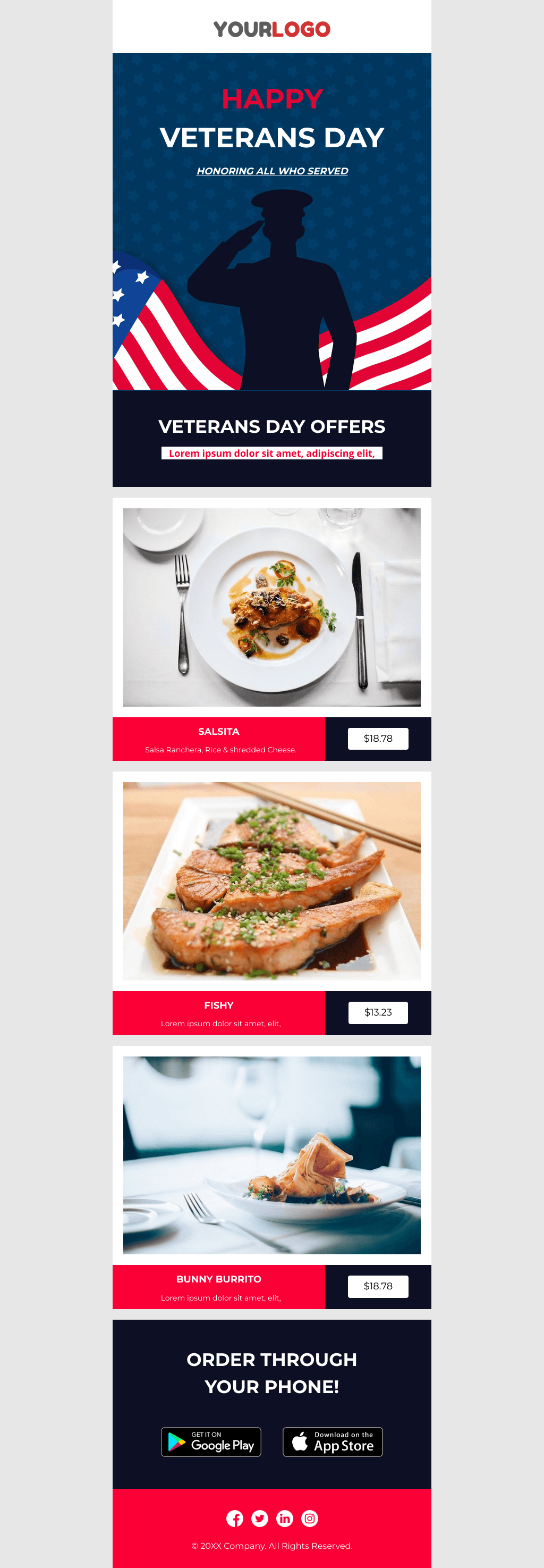 Laravel Mail Template - Restaurant Offer for Veterans Day