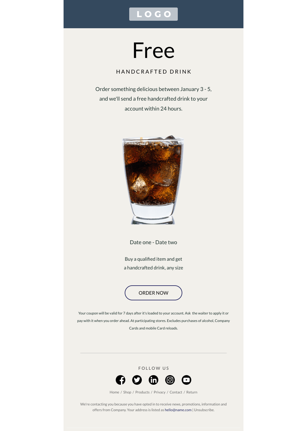 Laravel Mail Template - Free Drink