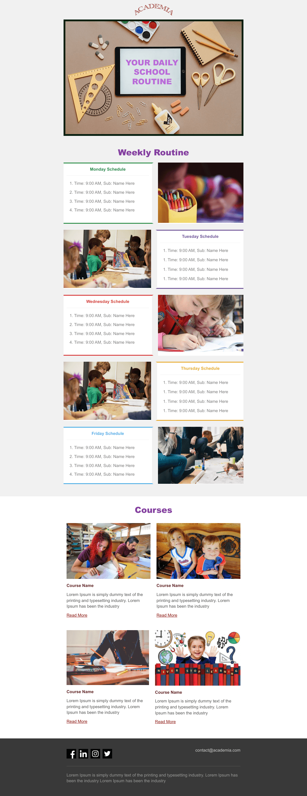 Laravel Mail Template - School Routine