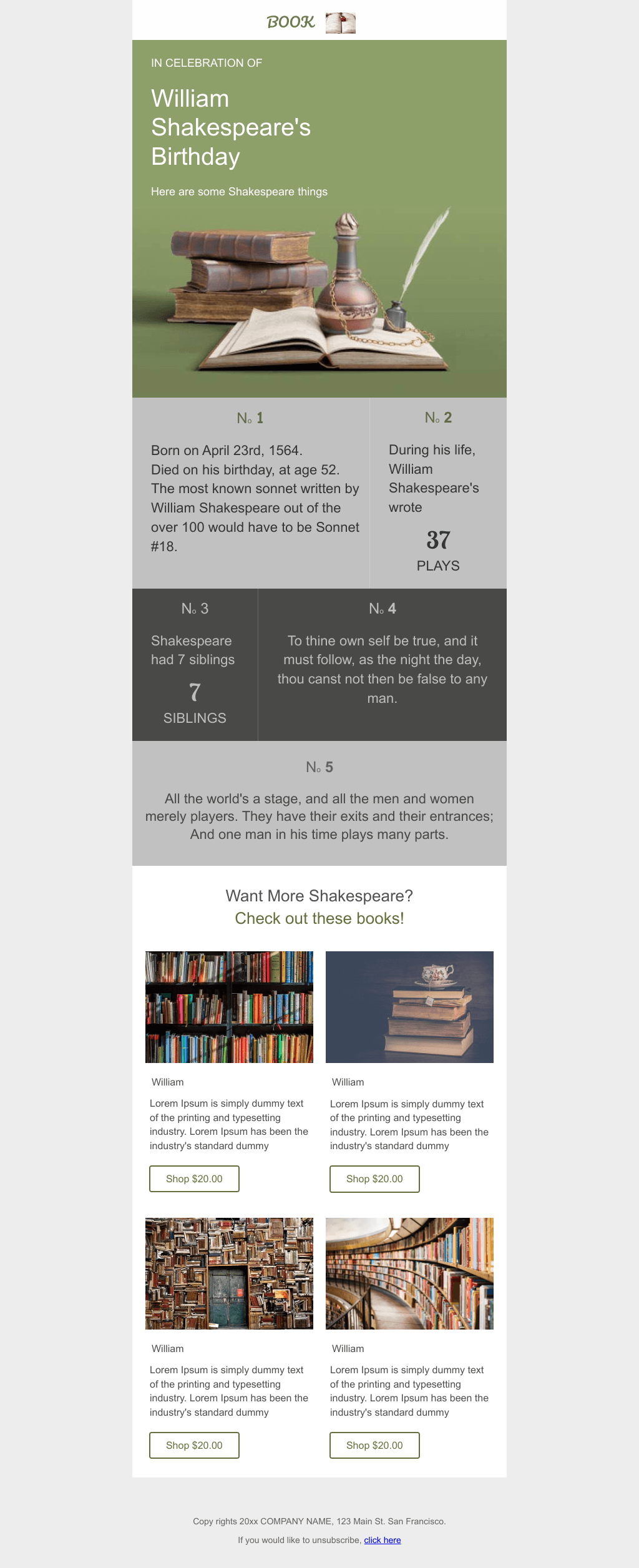 Laravel Mail Template - Shakespeare's Birthday