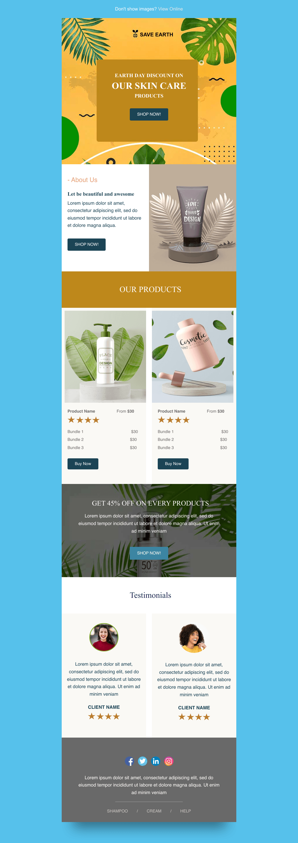 Laravel Mail Template - Skin Care Earth Day Discount
