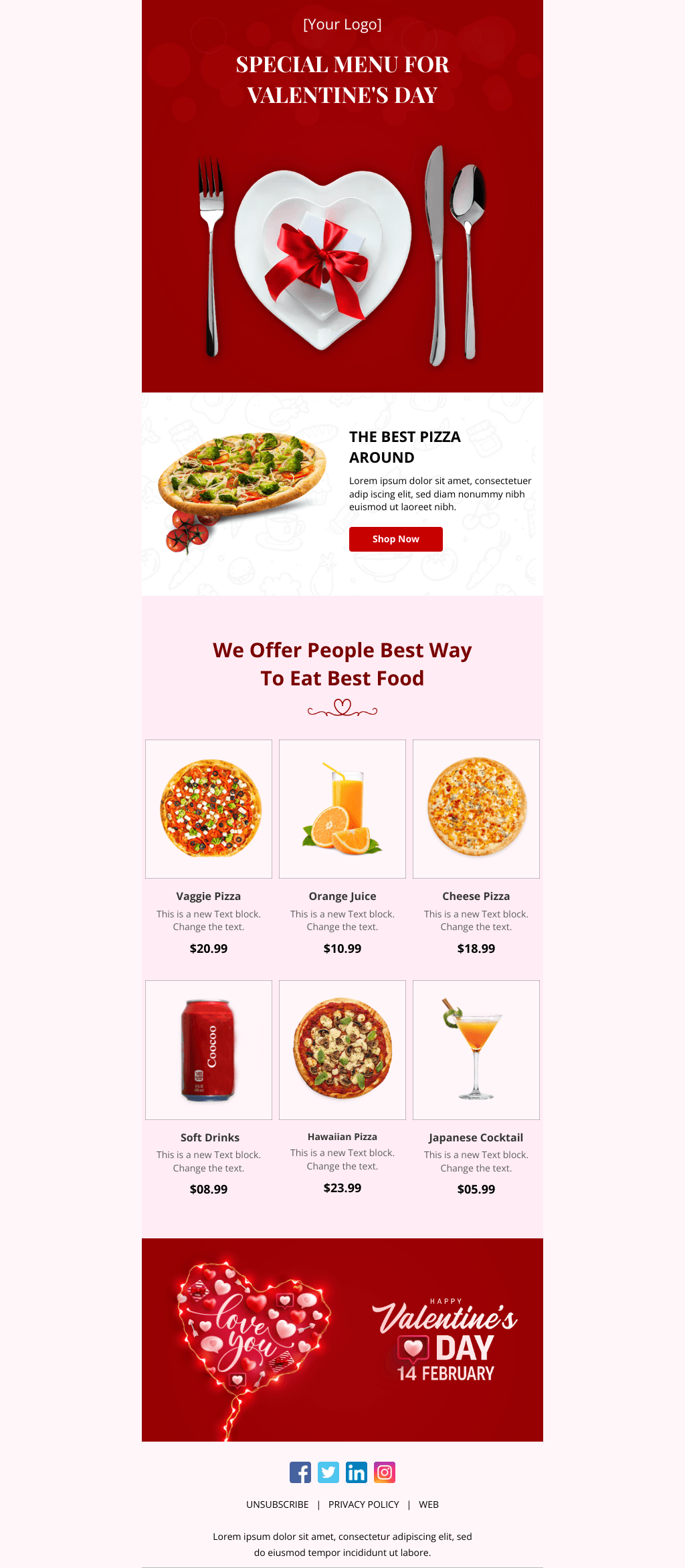 Laravel Mail Template - Special Menu for Valentine's Day
