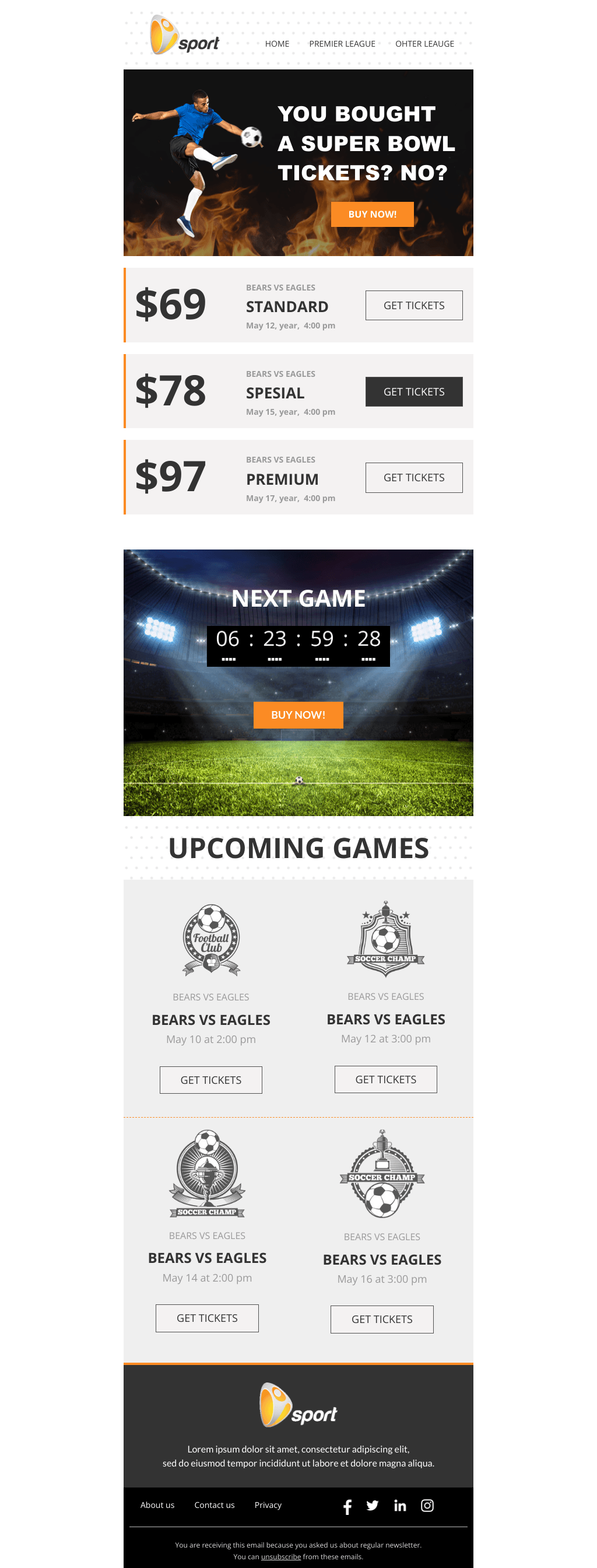 Laravel Mail Template - Sport Tickets