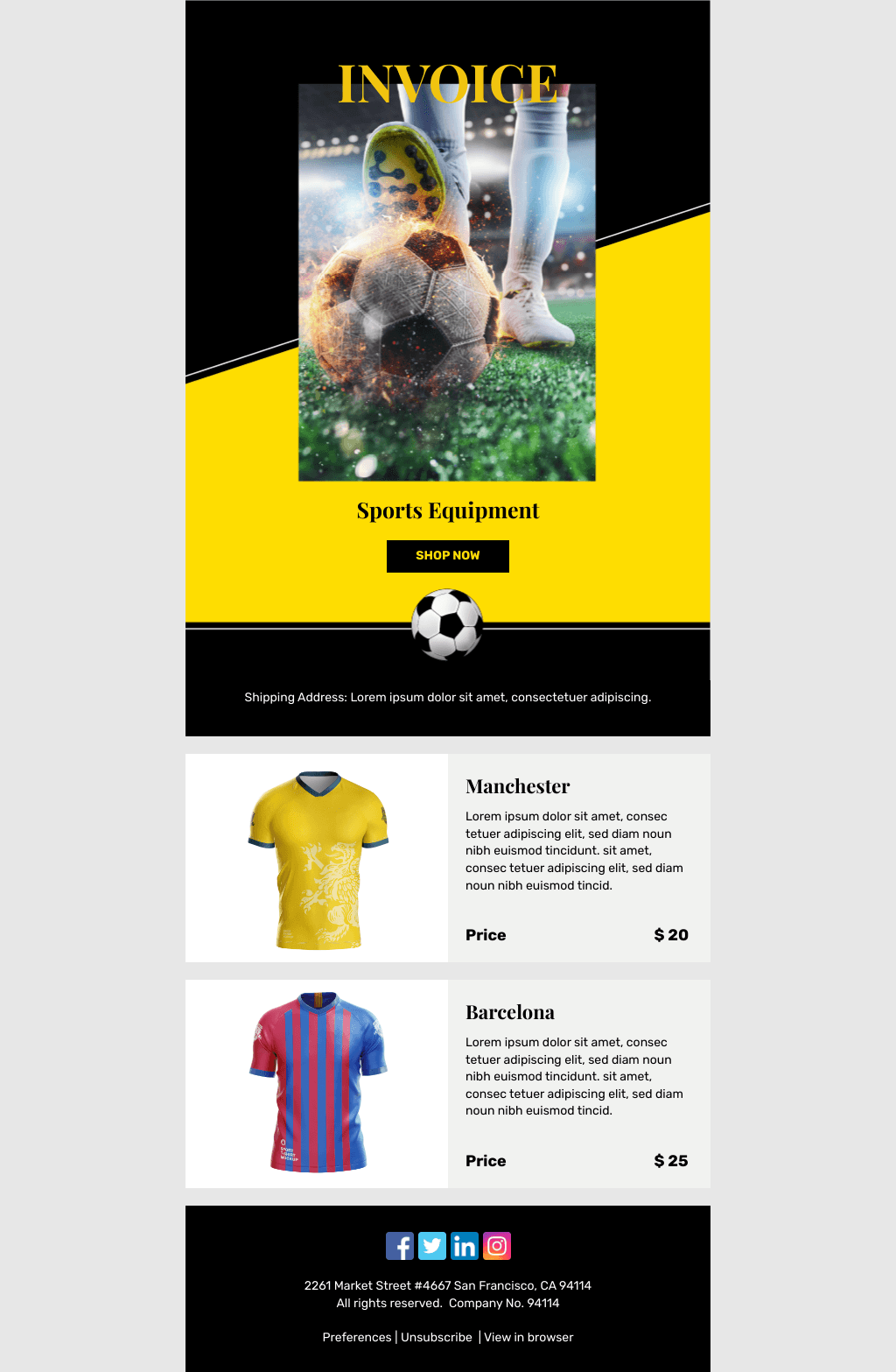 Laravel Mail Template - Sports Equipment Invoice