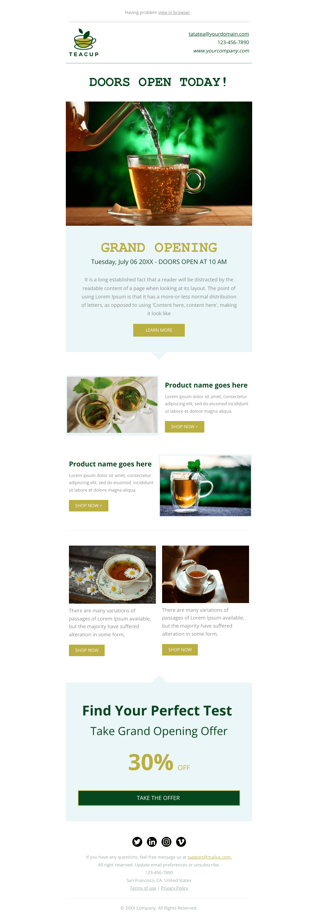 Laravel Mail Template - Tea Cafe Grand Opening