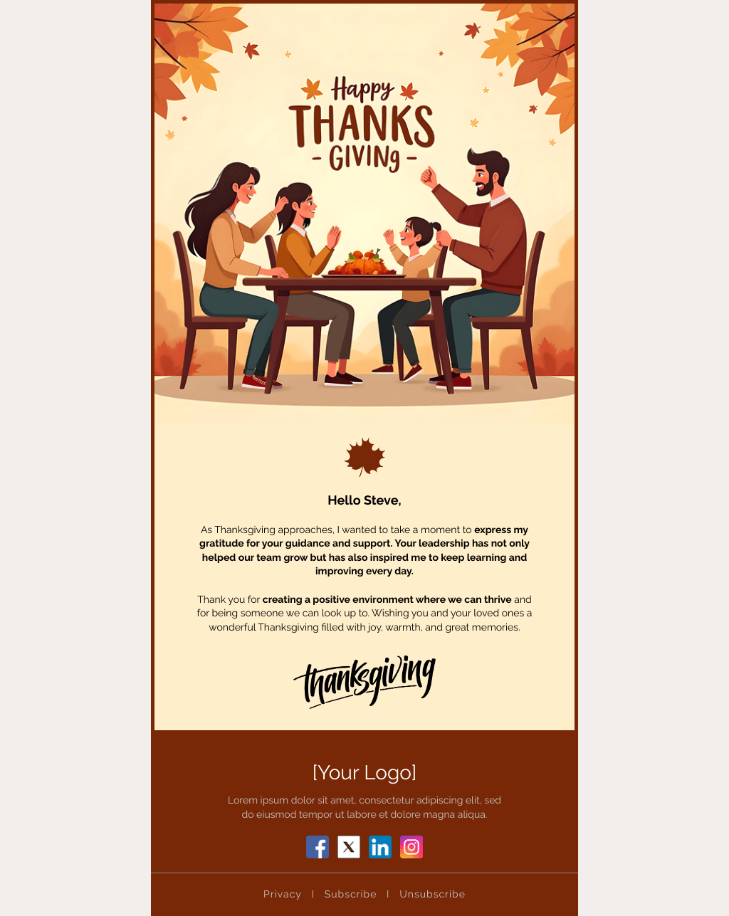Laravel Mail Template - Thanksgiving Email to Boss