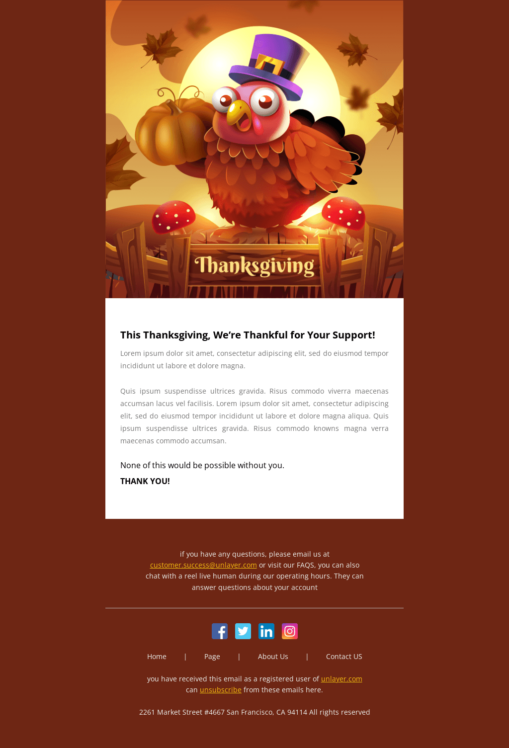 Laravel Mail Template - Thanksgiving Email to Your Subscribers